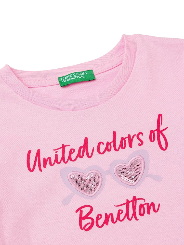 Benetton Girls Short Sleeve Sequin 100% Cotton T-Shirt (2-6 yrs) - Image 3 of 3