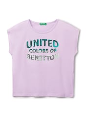 Morado - Girls Logo Sequin 100% Cotton T-Shirt (6-14 yrs) - Imagen 1 de 3