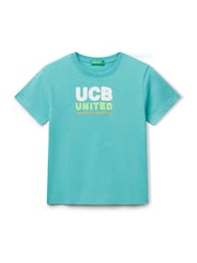 Benetton Boys Logo Blue 100% Cotton T-Shirt - Image 1 of 3