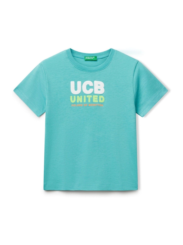 Benetton Boys Logo Blue 100% Cotton T-Shirt - Image 1 of 3
