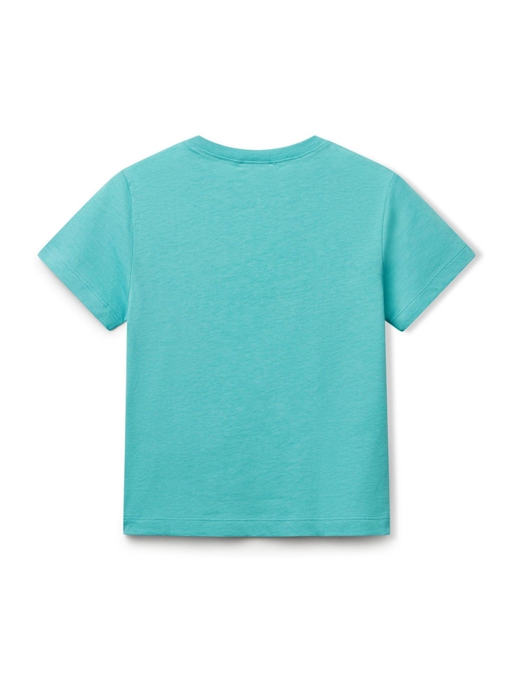 Benetton Boys Logo Blue 100% Cotton T-Shirt - Image 2 of 3