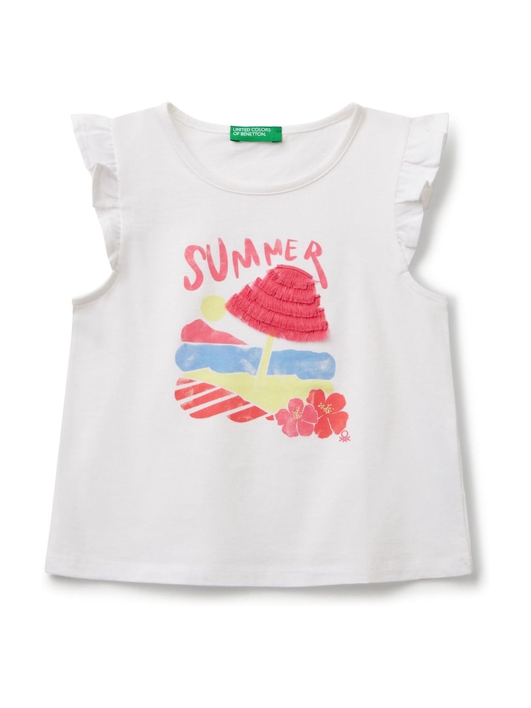 Benetton Girls Summer Print Appliqué 100% Cotton Tank Top (2-6 yrs) - Image 1 of 3