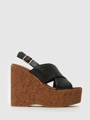 Schuh Valentina Cork Wedge Black Sandals - Image 1 of 4