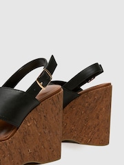 Schuh Valentina Cork Wedge Black Sandals - Image 4 of 4