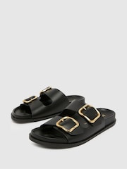 Schuh Tylee Leather Buckle Footbead Beige Sandals - Image 1 of 4