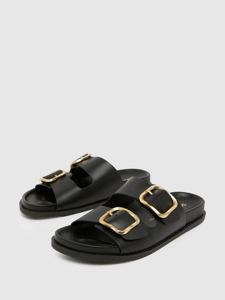 Schuh Tylee Leather Buckle Footbead Beige Sandals - Image 1 of 4