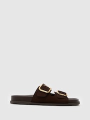 Schuh Tylee Leather Buckle Footbead Brown Sandals - Image 1 of 4