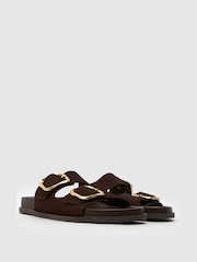 Schuh Tylee Leather Buckle Footbead Brown Sandals - Image 2 of 4