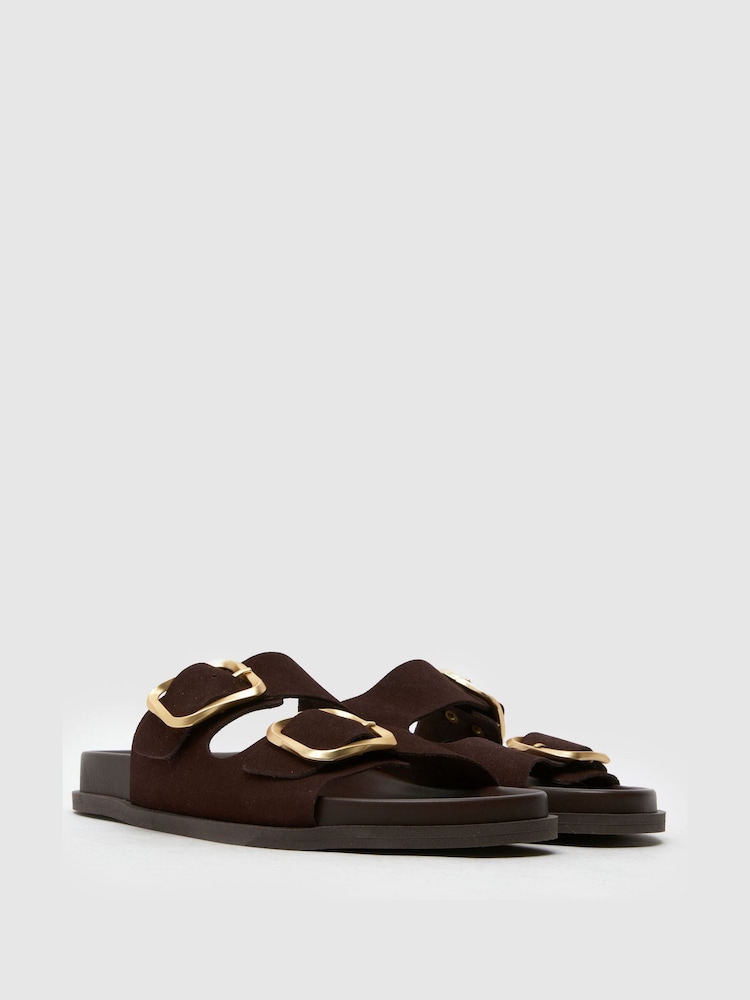 Schuh Tylee Leather Buckle Footbead Brown Sandals - Image 2 of 4
