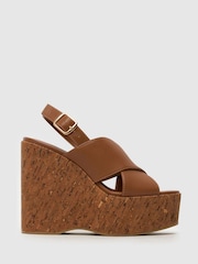 Schuh Valentina Cork Wedge Black Sandals - Image 1 of 4