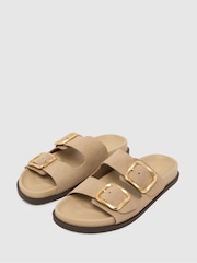 Schuh Tylee Leather Buckle Footbead Beige Sandals - Image 1 of 4
