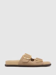 Schuh Tylee Leather Buckle Footbead Beige Sandals - Image 2 of 4