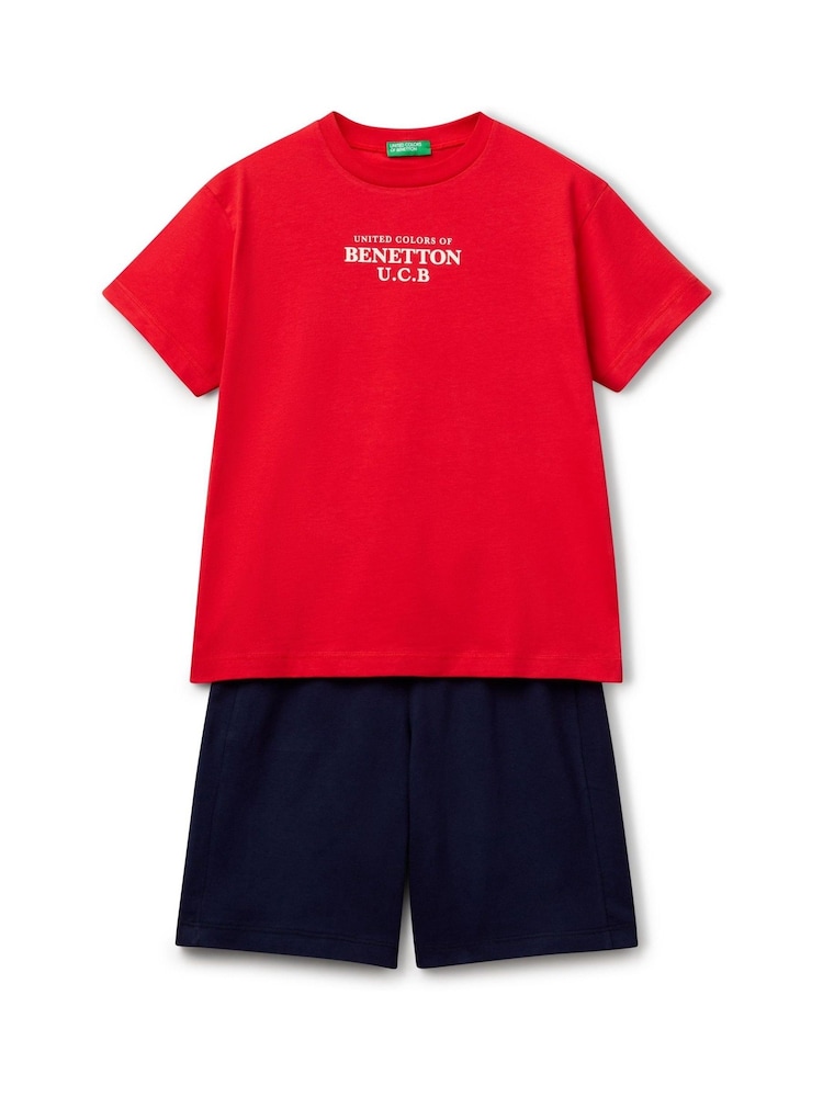 Benetton Boys Logo 100% Cotton T-Shirt and Shorts Set - Image 1 of 3