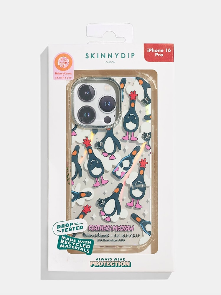 Skinnydip x Wallace & Gromit Black Feathers Repeat Shock iPhone 16 Plus Case - Image 2 of 4