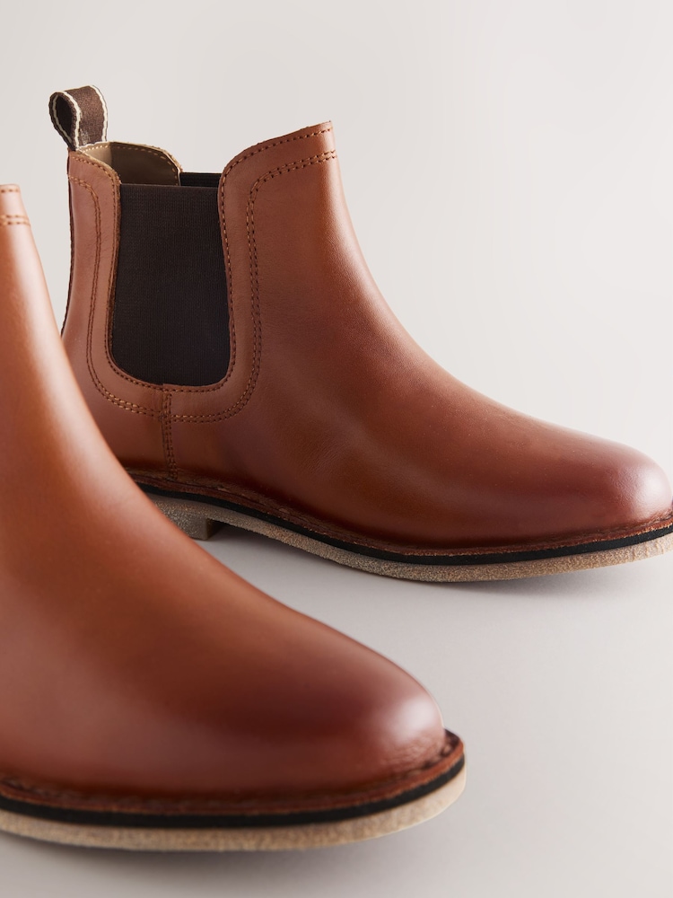 Tan Brown Standard Fit (F) Leather Chelsea Boots - Image 4 of 4