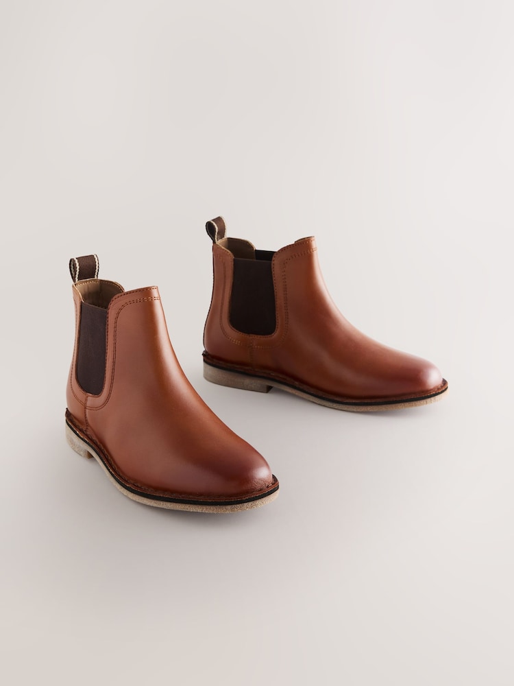 Tan Brown Wide Fit (G) Leather Chelsea Boots - Image 1 of 5