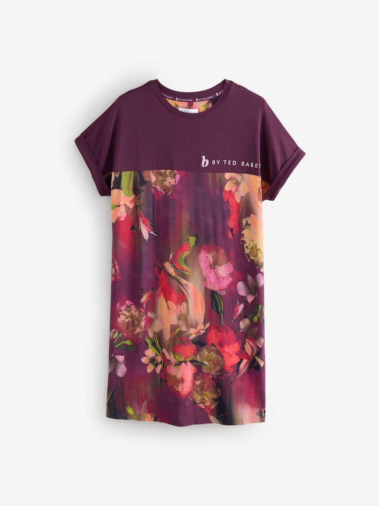 B by Ted Baker Aubergine Purple Floral Print Night T-Shirt - Image 1 of 4