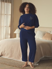 B by Ted Baker Navy Crinkle Texture Wide Leg Trousers - Image 1 of 10