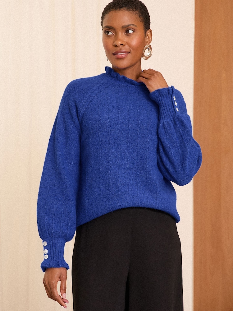 Love & Roses Blue Cosy Ruffle Long Sleeve Jumper - Image 1 of 4 Love & Roses Blue Cosy Ruffle Long Sleeve Jumper - Image 1 of 4