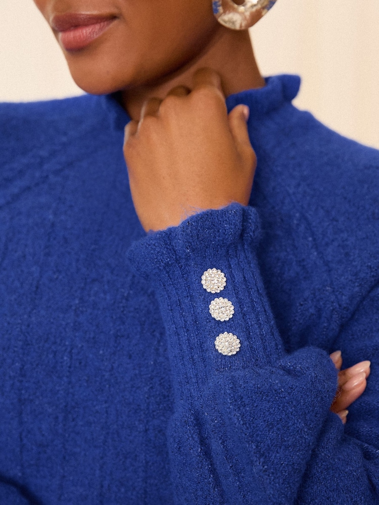 Love & Roses Blue Cosy Ruffle Long Sleeve Jumper - Image 2 of 4 Love & Roses Blue Cosy Ruffle Long Sleeve Jumper - Image 2 of 4