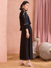 Love & Roses Black Embellished Flute Sleeve Midi Dress - Image 4 of 4
