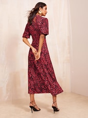Friends Like These Red Petite Twist Front Keyhole Midi Dress - Image 4 of 4