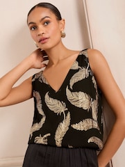 Love & Roses Black Metallic V-Neck V-Back Vest - Image 1 of 4