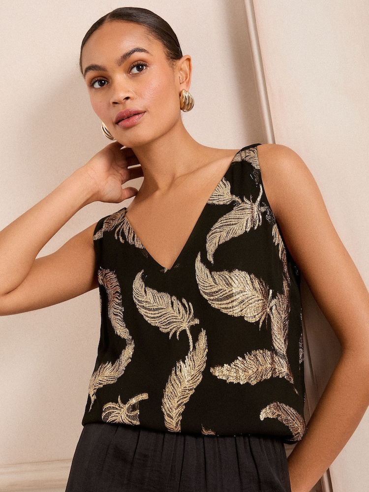 Love & Roses Black Metallic V-Neck V-Back Vest - Image 1 of 4