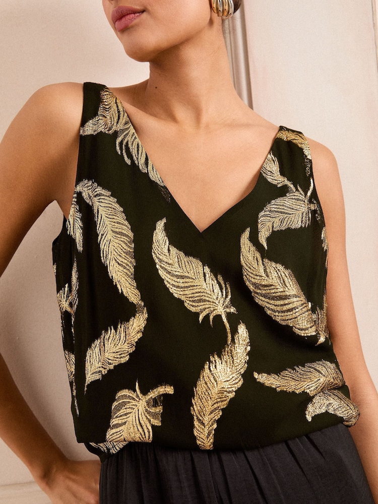 Love & Roses Black Metallic V-Neck V-Back Vest - Image 2 of 4