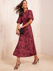 Friends Like These Red Twist Front Keyhole Midi Dress - Image 3 of 4