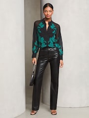 Lipsy Black Floral Long Sleeve Grandad Collar Blouse - Image 3 of 4