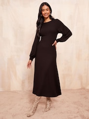 Friends Like These Black Long Sleeve Rib Batwing Midi Dress - Image 1 of 4