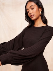 Friends Like These Black Long Sleeve Rib Batwing Midi Dress - Image 2 of 4