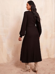 Friends Like These Black Long Sleeve Rib Batwing Midi Dress - Image 3 of 4