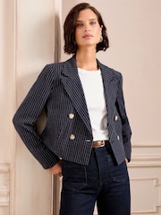 Love & Roses Blue Tailored Cropped Blazer Jacket - Image 1 of 8