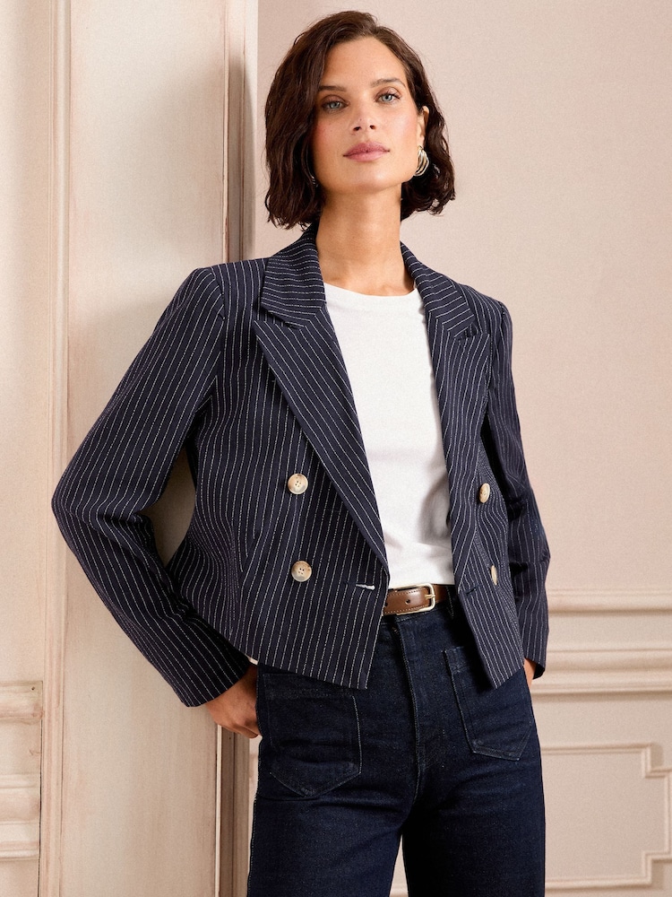Love & Roses Blue Tailored Cropped Blazer Jacket - Image 1 of 8