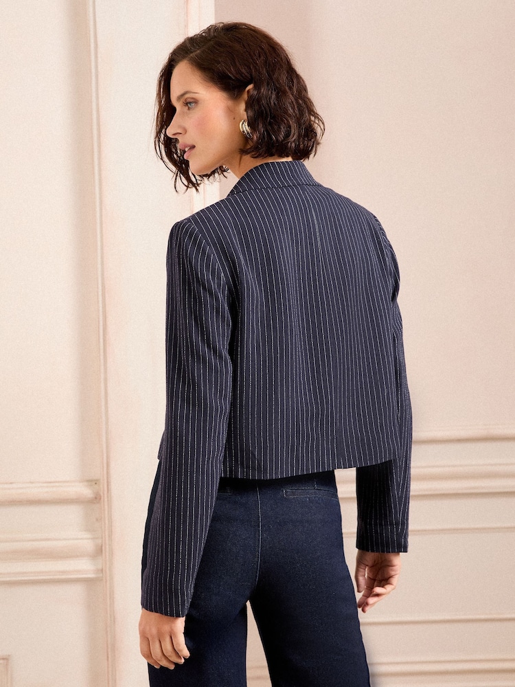 Love & Roses Blue Tailored Cropped Blazer Jacket - Image 4 of 8