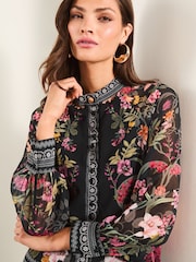 Lipsy Black 1 Long Sleeve Grandad Collar Blouse - Image 2 of 4