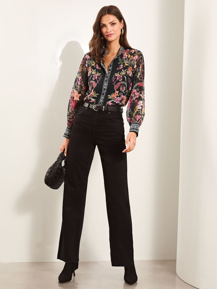 Lipsy Black 1 Long Sleeve Grandad Collar Blouse - Image 2 of 4