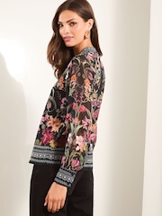 Lipsy Black 1 Long Sleeve Grandad Collar Blouse - Image 4 of 4