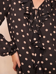 Friends Like These Black Ruffle Detail Long Sleeve Blouse - Image 2 of 4