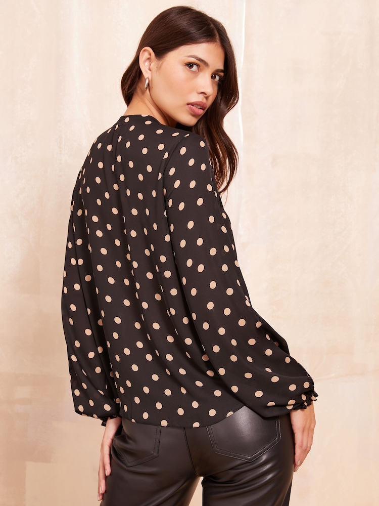 Friends Like These Black Ruffle Detail Long Sleeve Blouse - Image 4 of 4