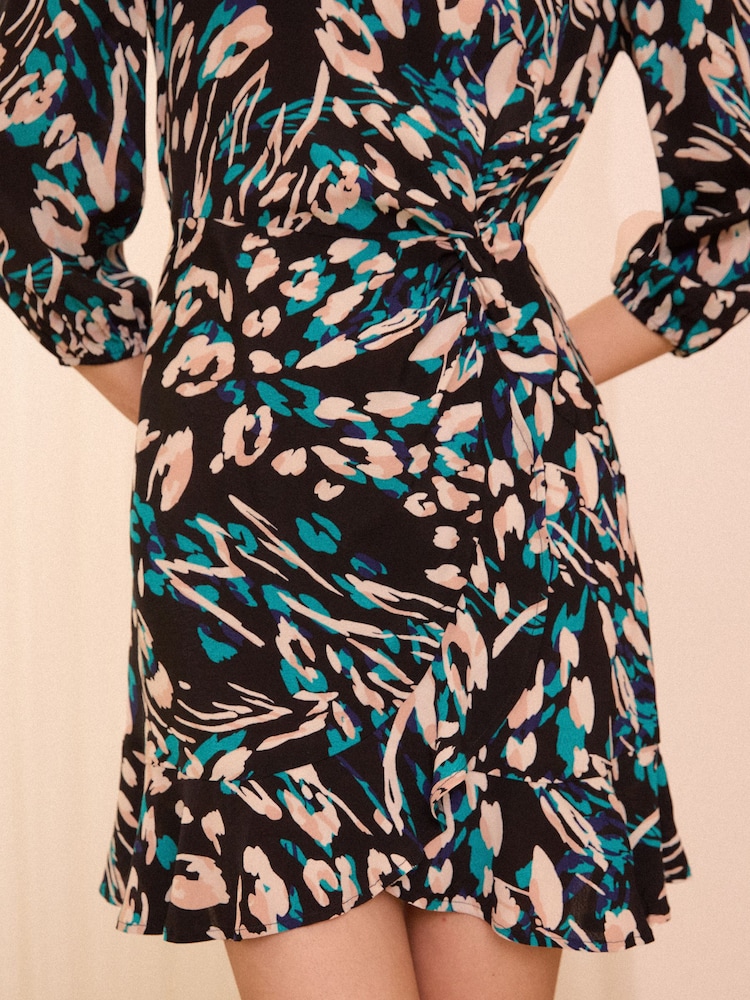 Love & Roses Black Tie Wrap 3/4 Sleeve Mini Dress - Image 4 of 4