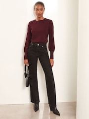 Lipsy Burgundy Red Lace Insert Scallop Knit Jumper - Image 2 of 4