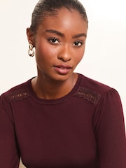 Lipsy Burgundy Red Lace Insert Scallop Knit Jumper - Image 3 of 4