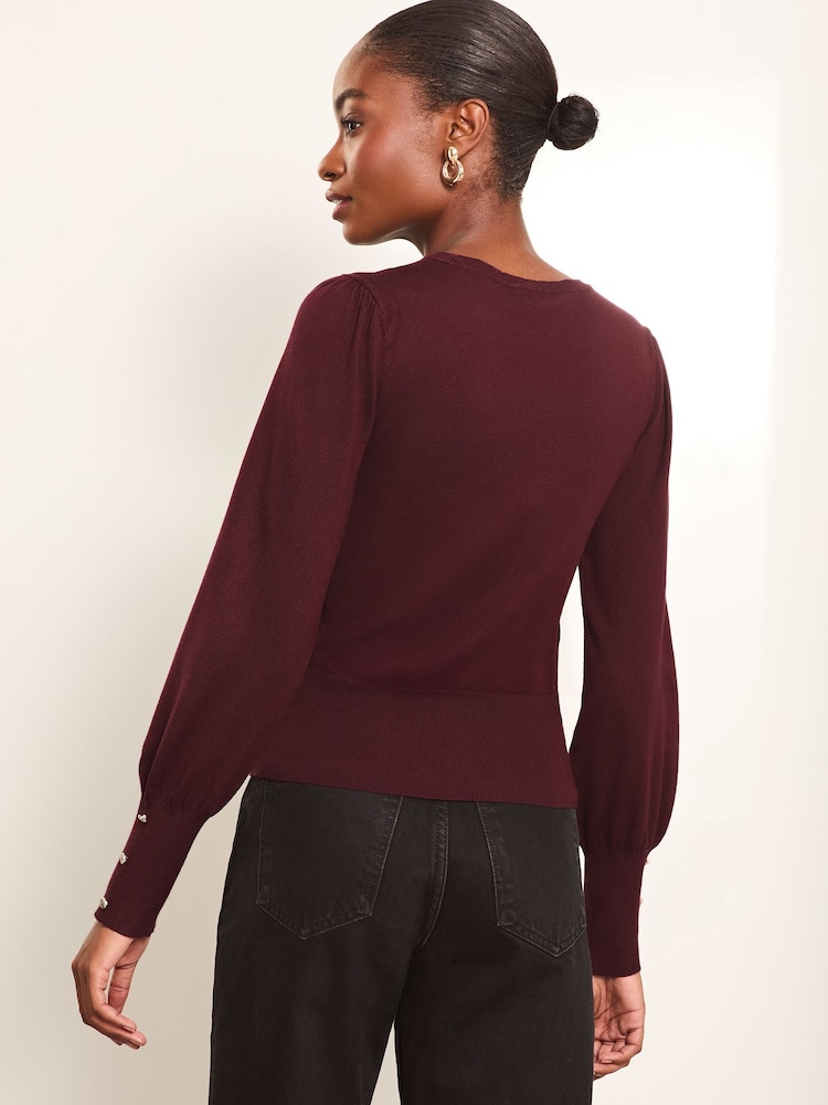 Lipsy Burgundy Red Lace Insert Scallop Knit Jumper - Image 4 of 4