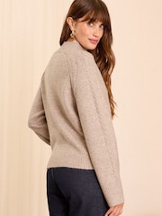 Love & Roses Natural Cable Knit Frill Neck Jumper with Wool - Image 2 of 4