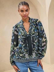 Lipsy Blue  Printed Long Sleeve Blouse - Image 1 of 4