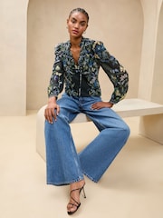 Lipsy Blue  Printed Long Sleeve Blouse - Image 2 of 4