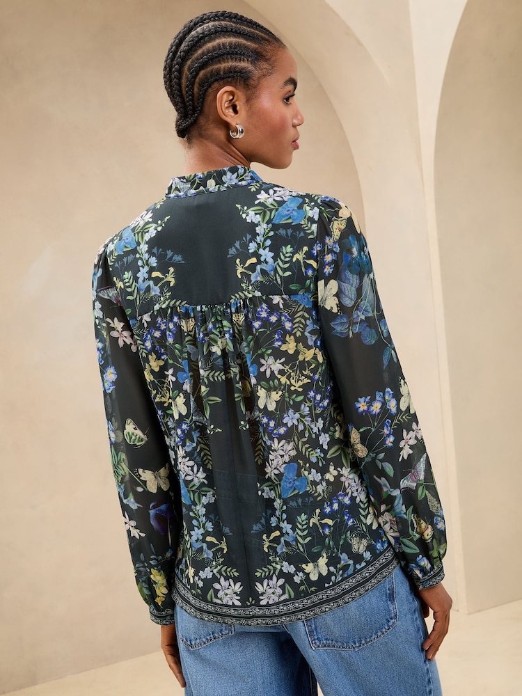 Lipsy Blue  Printed Long Sleeve Blouse - Image 4 of 4